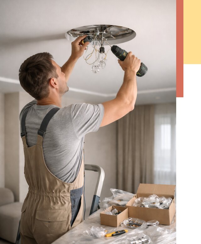 Установка люстры в натяжной потолок в Кушве от 1232 руб. | Быстро и недорого — ОТДЕЛОЧНИК-Кшв