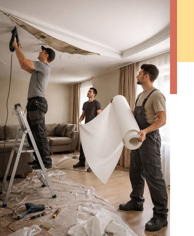 Замена полотна натяжного потолка в Кушве от 9752 руб. быстро и недорого | ОТДЕЛОЧНИК-Кшв