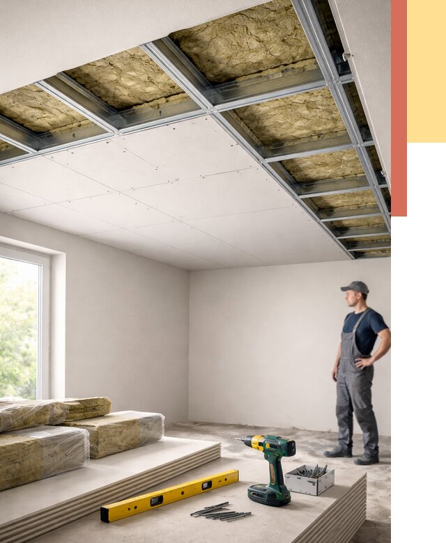 Звукоизоляция потолка ГКЛ в Кушве от 975 руб. — монтаж под ключ | ОТДЕЛОЧНИК-Кшв